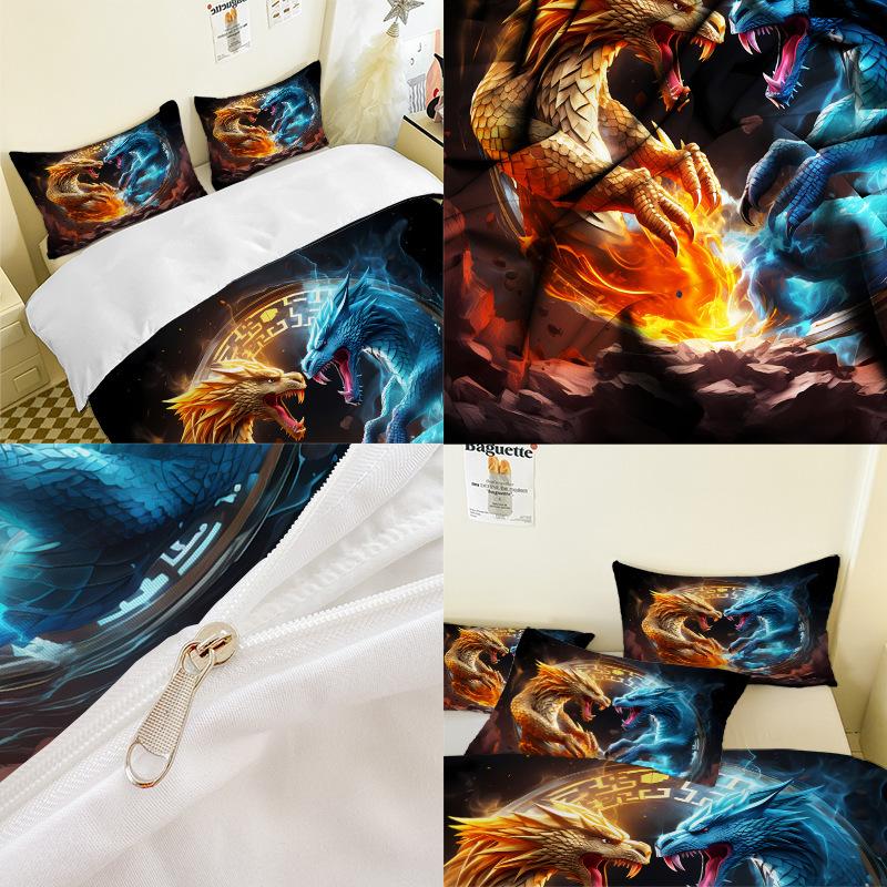 Set de lenjerie de pat din trei piese cu imprimeu digital 3D din seria de animație Cearceaf de pat Husă de pilotă