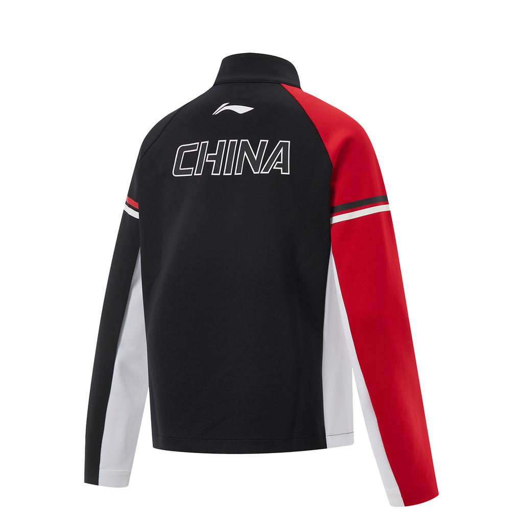 Li Ning Table Tennis Series Long Sleeve Stand Collar Jacket Women Jacket Black Glory-Red AWDV274-2