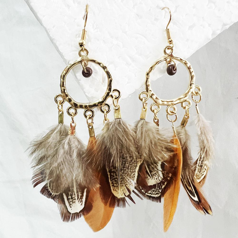 

Exotic style Dunhuang flying photo earrings western cowboy travel photography tassels feather earrings vintage ethnic style earrings