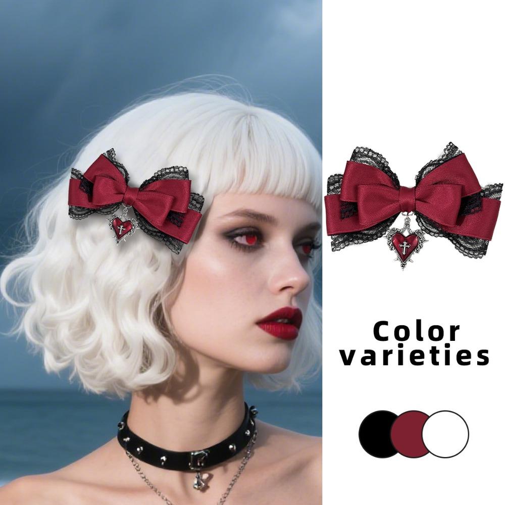 Gothic Lolita Style Hair Clip Black Ribbon Bow Fashionable Hair Clips for Women