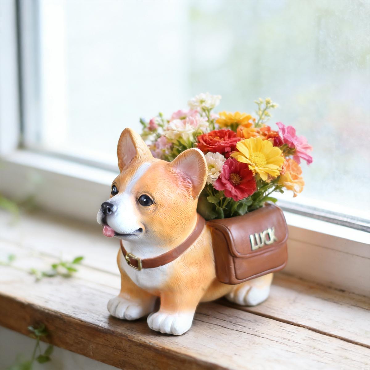 

1 corgi dog shaped flowerpot, full of pet dogs, creative window sill flowerpot