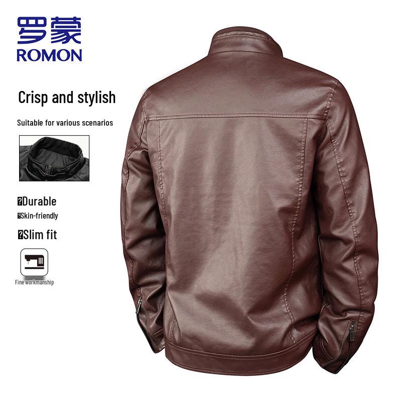 ROMON Men's Stand-Collar Faux Leather Jacket