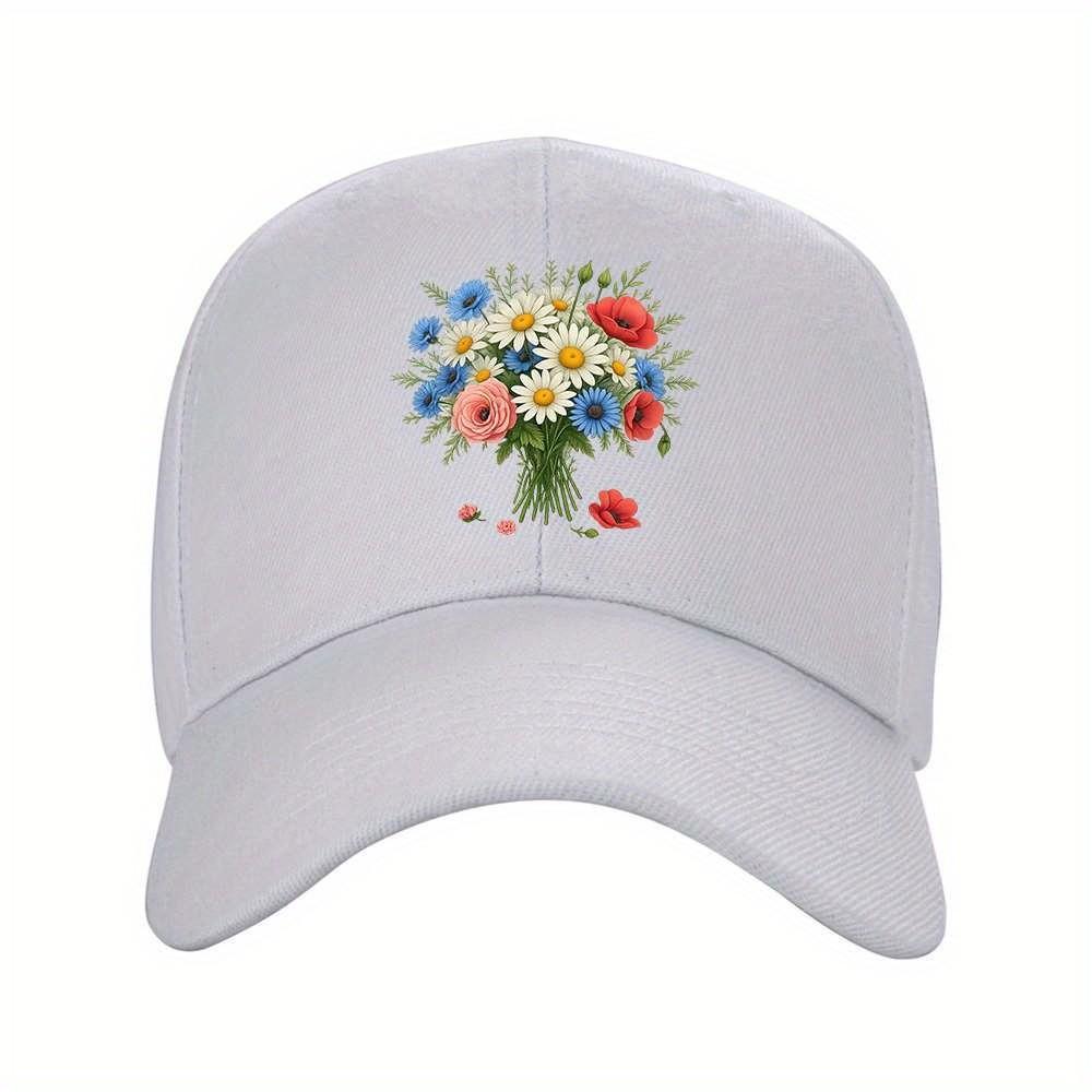 Colorful Bouquet Print Baseball Cap Fresh RoUnisextic Floral Design Adjustable Sports Hat