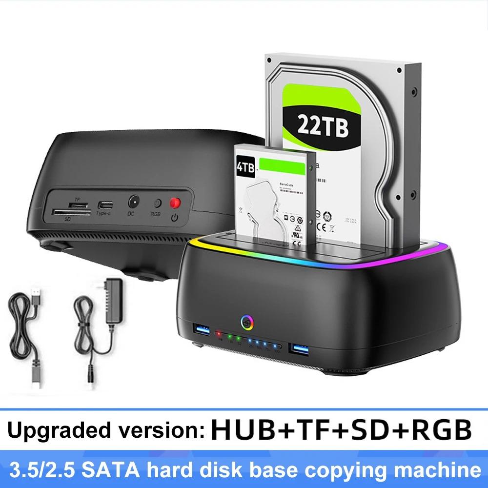 

7 in 1 Dual-bay Hard Drive Station USB3.0 5Gbps Type-C HDD Docking Station for 2.5/3.5 Inch HDD/SSD Offline clone Enclosure TF/SD Card EU with HUB