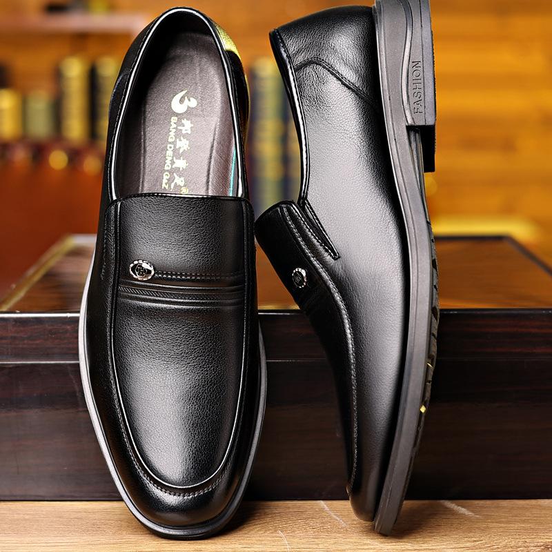 Pánské kožené boty z první vrstvy z hovězí kůže, prodyšné obchodní boty, pánské britské stylové protiskluzové boty z pravé kůže