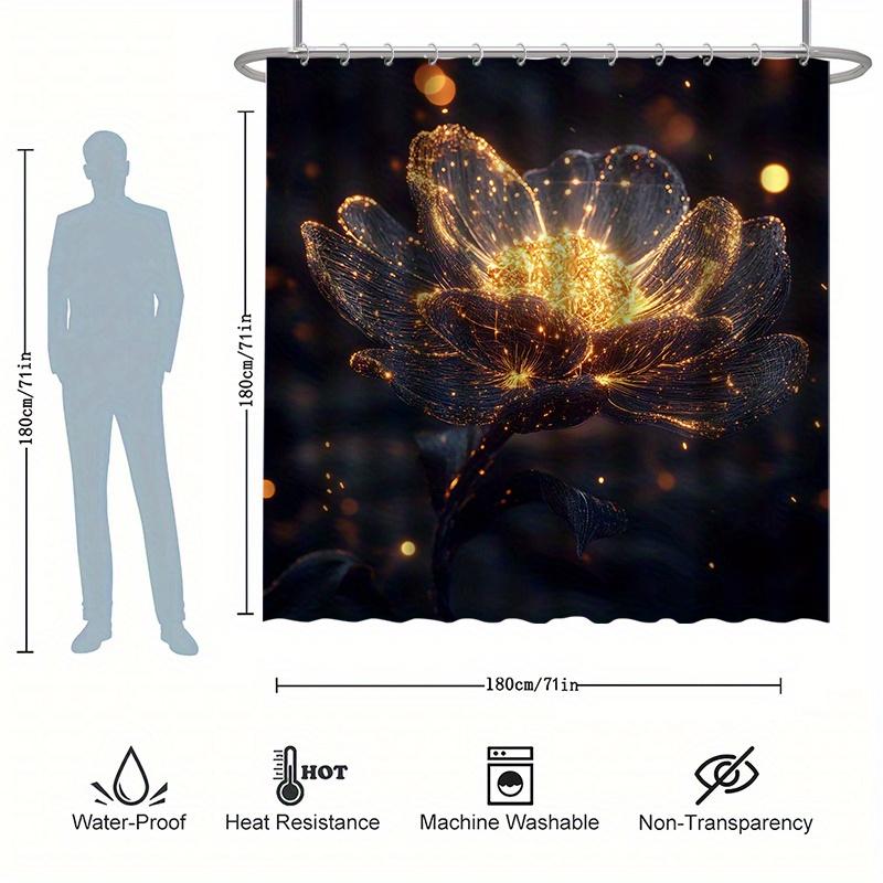 Flowing Flower Shower Curtain Set - Sparkling Light Emitting Stamens, Includes 12 Hooks, Polyester Fabric, Modern Bathroom Decor