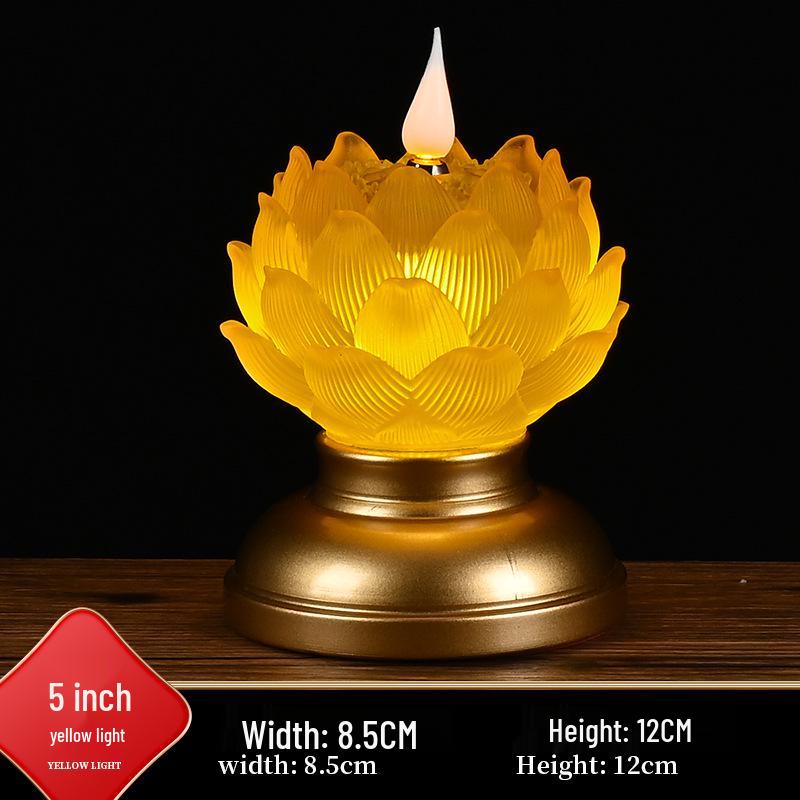 Amber Lotus Flame LED Buddha Offering Lamp - Dual Use: Battery/Plug-in with Floating Candle Holder