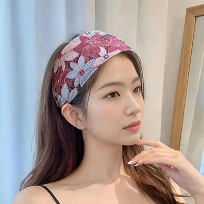 Flower Lace Embroidery Headband Mesh Women Hair Hoop Vintage Toothed Non-slip Hairband  Bathing