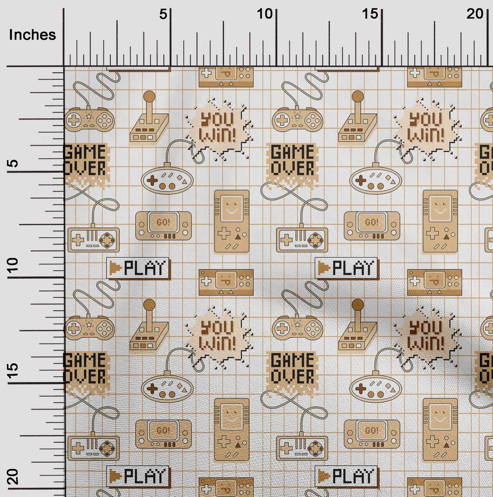 oneOone Cotton Flex Brown Fabric Game Video Game Sewing Material Print Fabric By The Yard 40 Inch