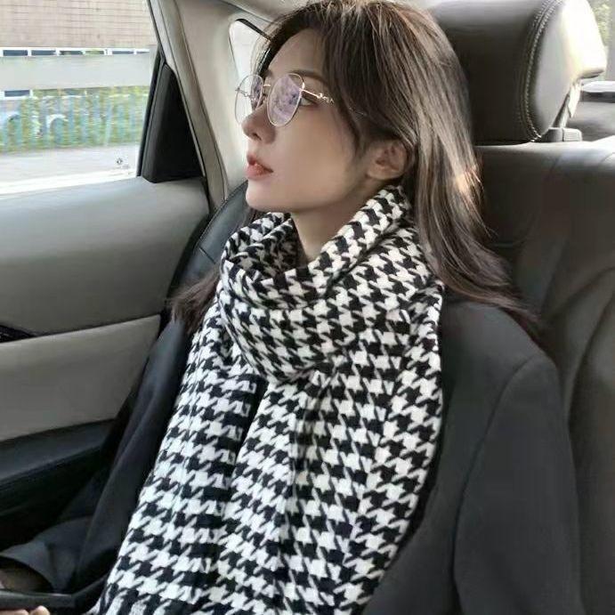 New Winter Houndstooth Scarf for Women Versatile Korean Imitation Cashmere Scarf High End Couple Scarf  Neck Scarf