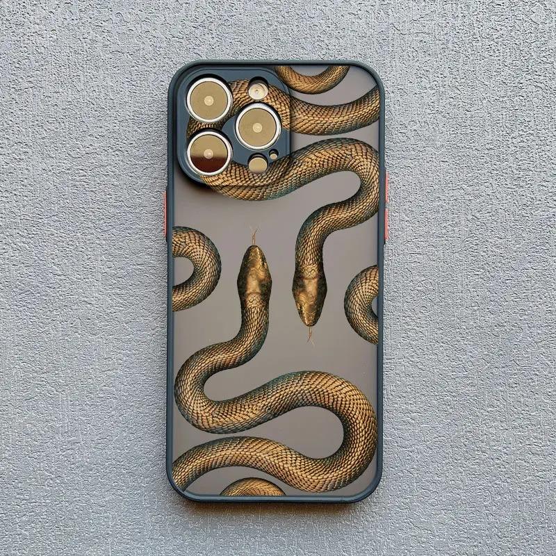 Luxurious Black Gold Snake Phone Case For iPhone 16 15 14 13 12 11 Pro Max XS SE 7 8 Plus Unique Dragon Shockproof Back Cover