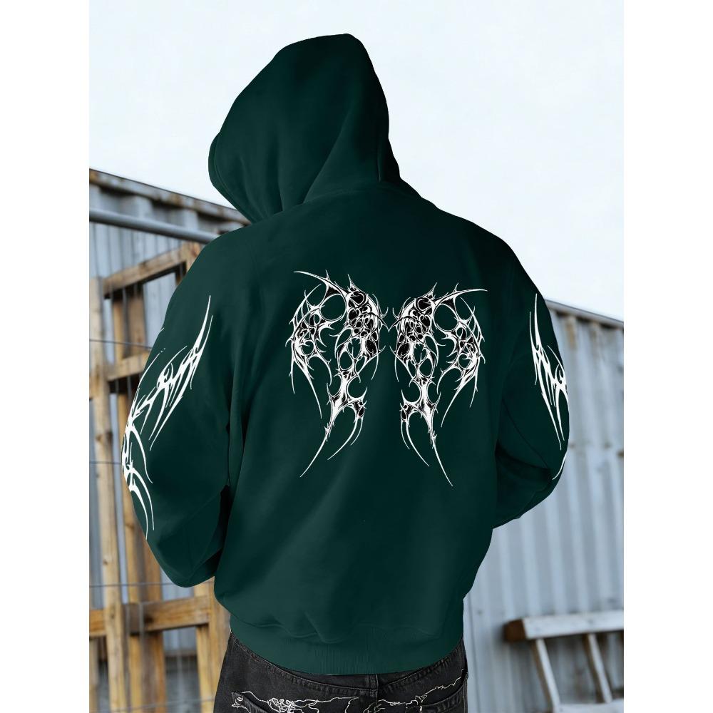 Autumn and Winter Men's Retro Style Fashion Designer Street Wear Printed Dark Gothic Hooded Sweatshirt, Suitable for Daily Street Fashion