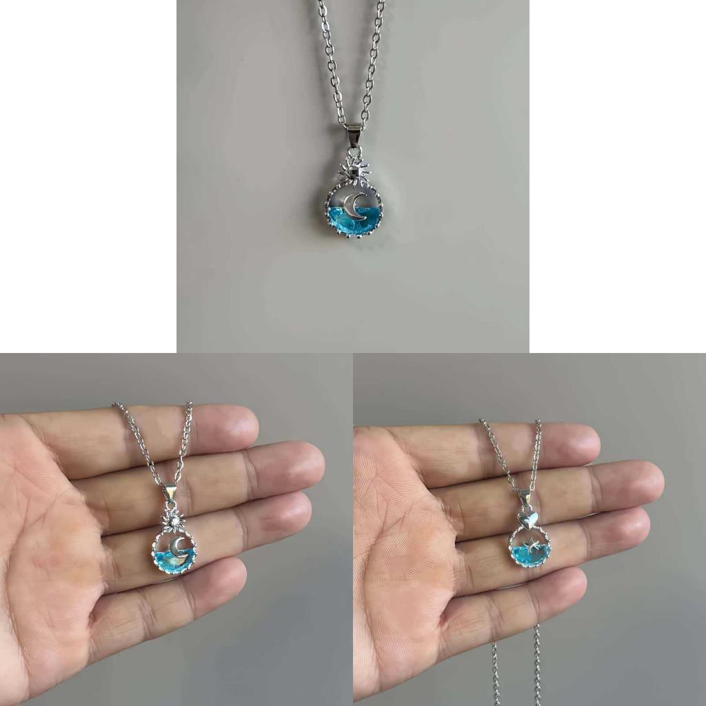 Marine Ocean Collection Alloy Necklace With Moon Pendant For Women And Teens