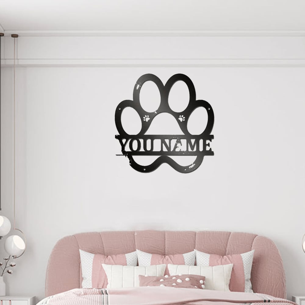 Benutzerdefinierte Hundename Schild Wandkunst Metall Pfotenabdruck Dekor für Tierliebhaber Einzigartiges Geschenk