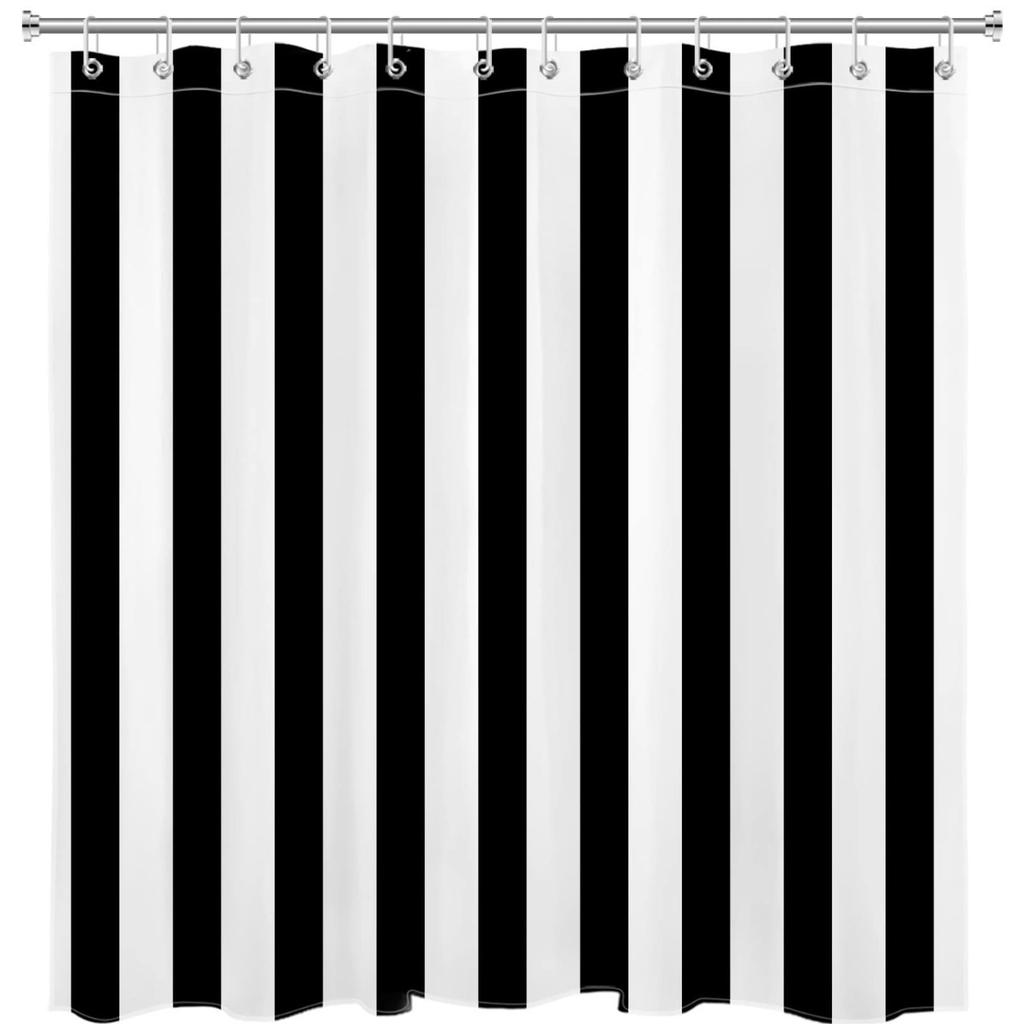 Black And White Shower Curtain Striped Bathroom Curtain Waterproof Polyester Fabric Fashionable Bathroom Shower Curtain Decoration With Hook