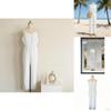 Cotton Wide Leg Jumpsuit With Deep V Neck Back Tie For Casual Streetwear Women