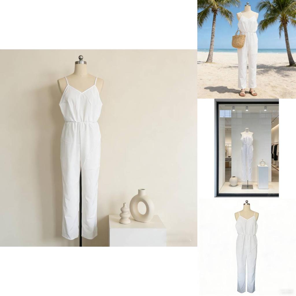 Cotton Wide Leg Jumpsuit With Deep V Neck Back Tie For Casual Streetwear Women