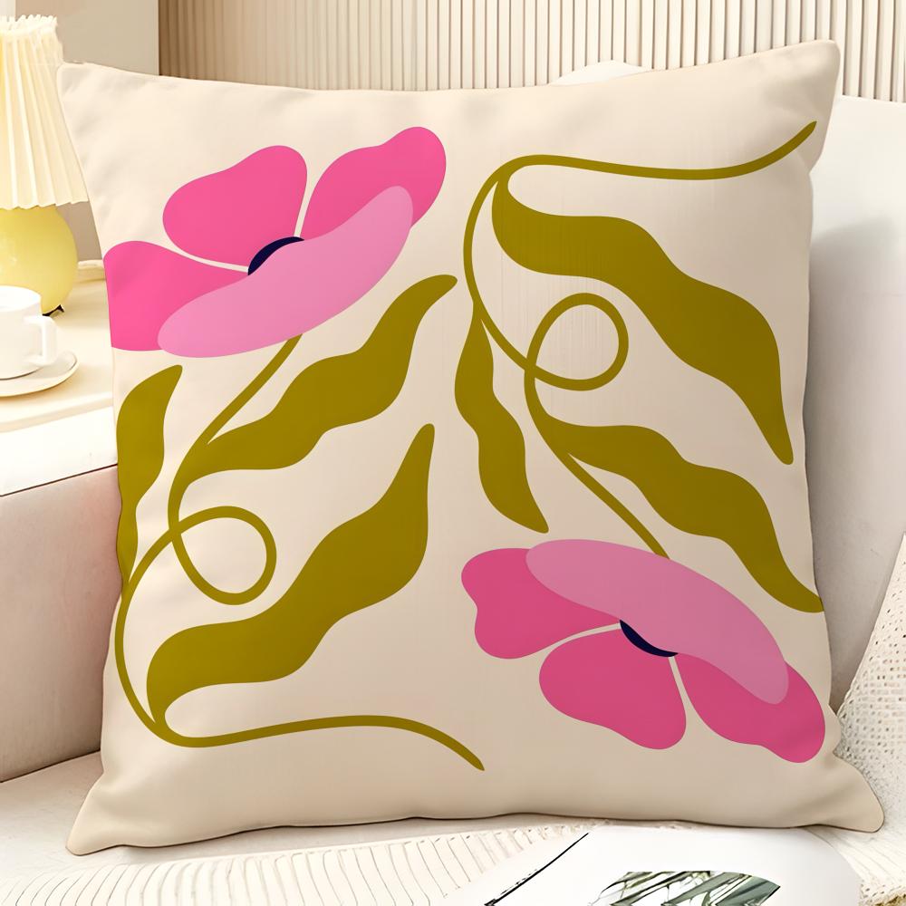 Modern Flower Minimalist Cool 2 Pillow Case Natural Linen Organic Fabric Double-Sided Printing Sofa Home Decor Gift Pillow Case