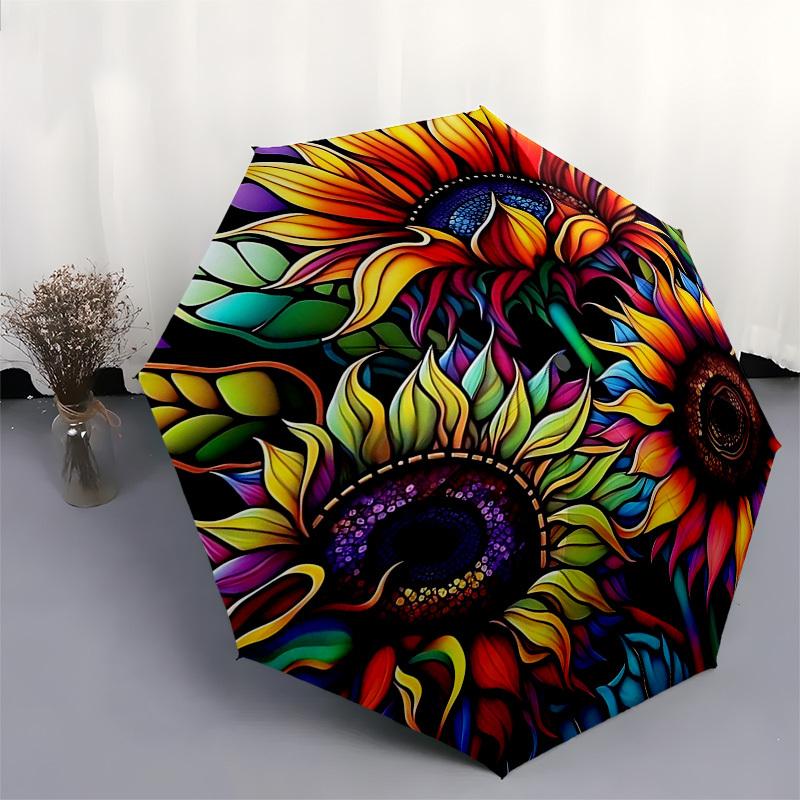 1pc Stained Glass Poinsettia Design Automatic Folding Umbrella, Portable 3-Fold Design with 8-Bone Iron Frame, Outdoor for Fans, Travelers, Daily Use,