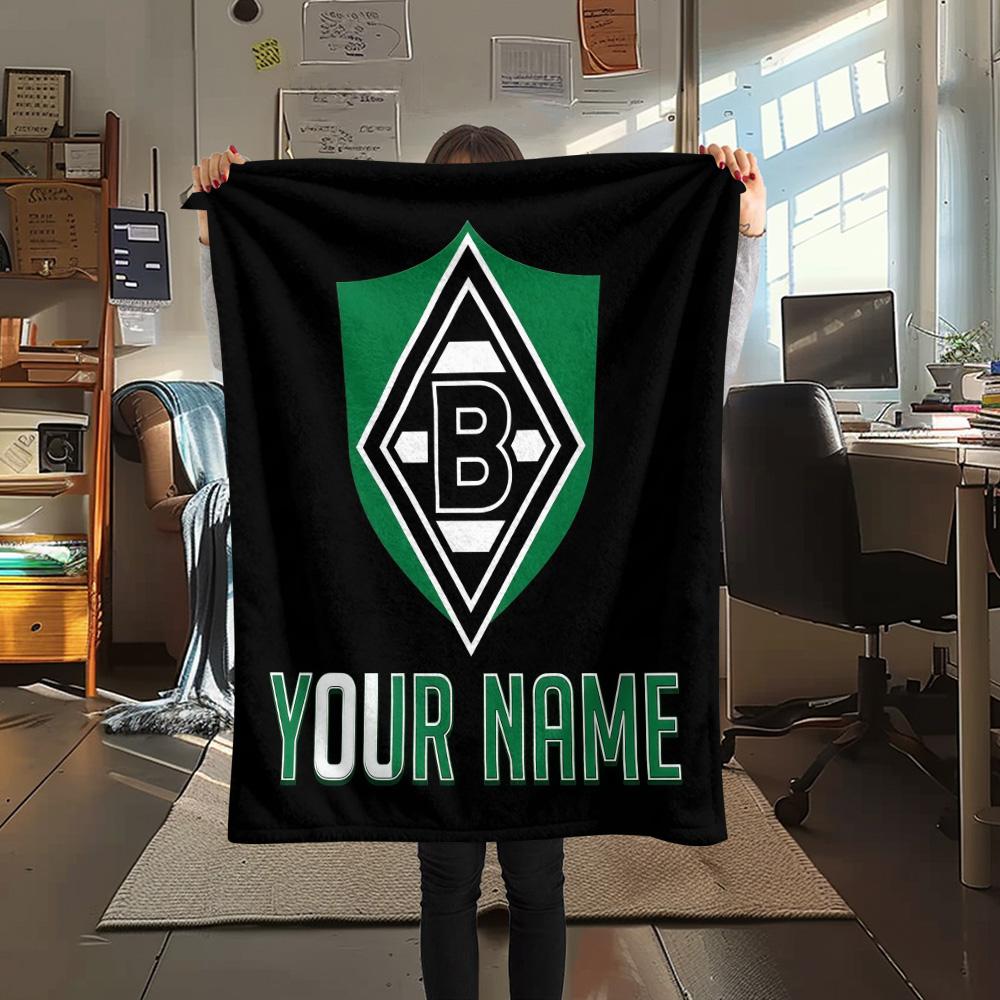 Custom Name Borussia Mönchengladbach Flannel Blanket, High Quality Comfortable for All Seasons, Home Decor, Warmth and Comfort