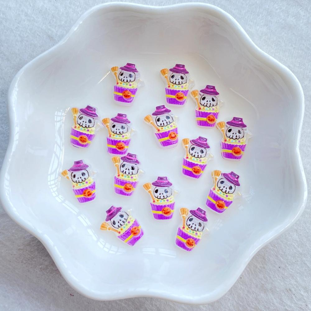 50Pcs Mini Cartoon Halloween Black Cat, Bat, Ghost, Skull Nail Art Resin Charms DIY Craft For Nail 3D Decorations Jewelry