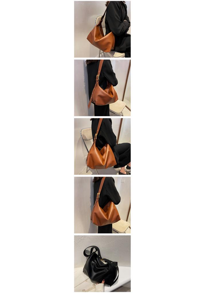 Bag Women's Niche Retro Texture Messenger Bag Wide Shoulder Strap Large Capacity Solid Color Casual Soft Collapsed Shoulder
