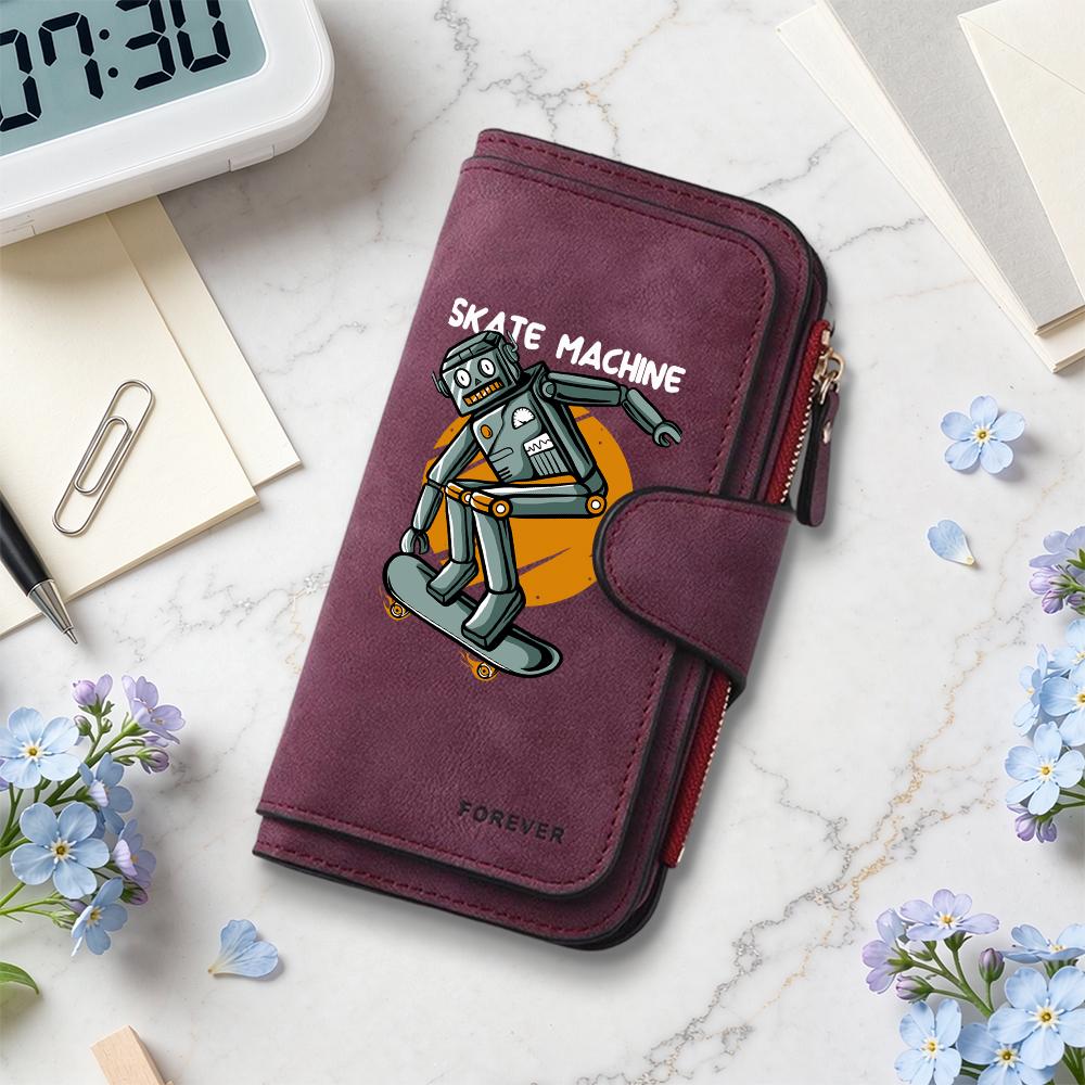 Cool Skate Robot Print Purse Fashion Casual Portable Multi Slot Long Wallet Daily Use Trendy Stylish Functional Wallet