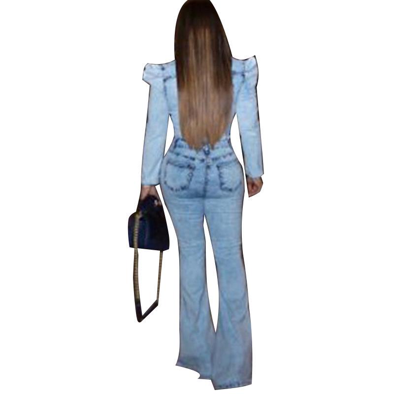 Damen Übergröße Slim Fit Denim Waschung Casual Jumpsuit