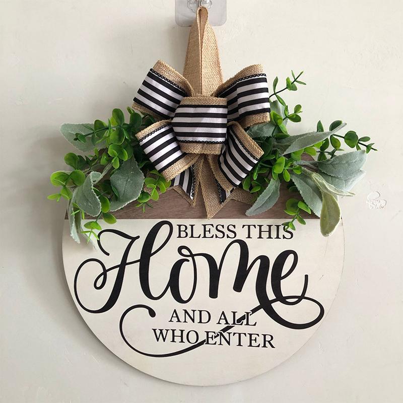 Welcome Sign For Front Door, Rustic Round Wood Wreaths Wall Hanging Outdoor Decor, Porch Fence Decorations Hanging Gift For Home