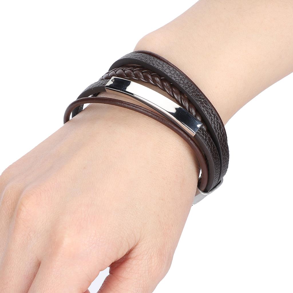 20.5cm Men MultiLayer Bracelet Woven Bracelet Hand Wristband with Magnetic Buckle(Black )