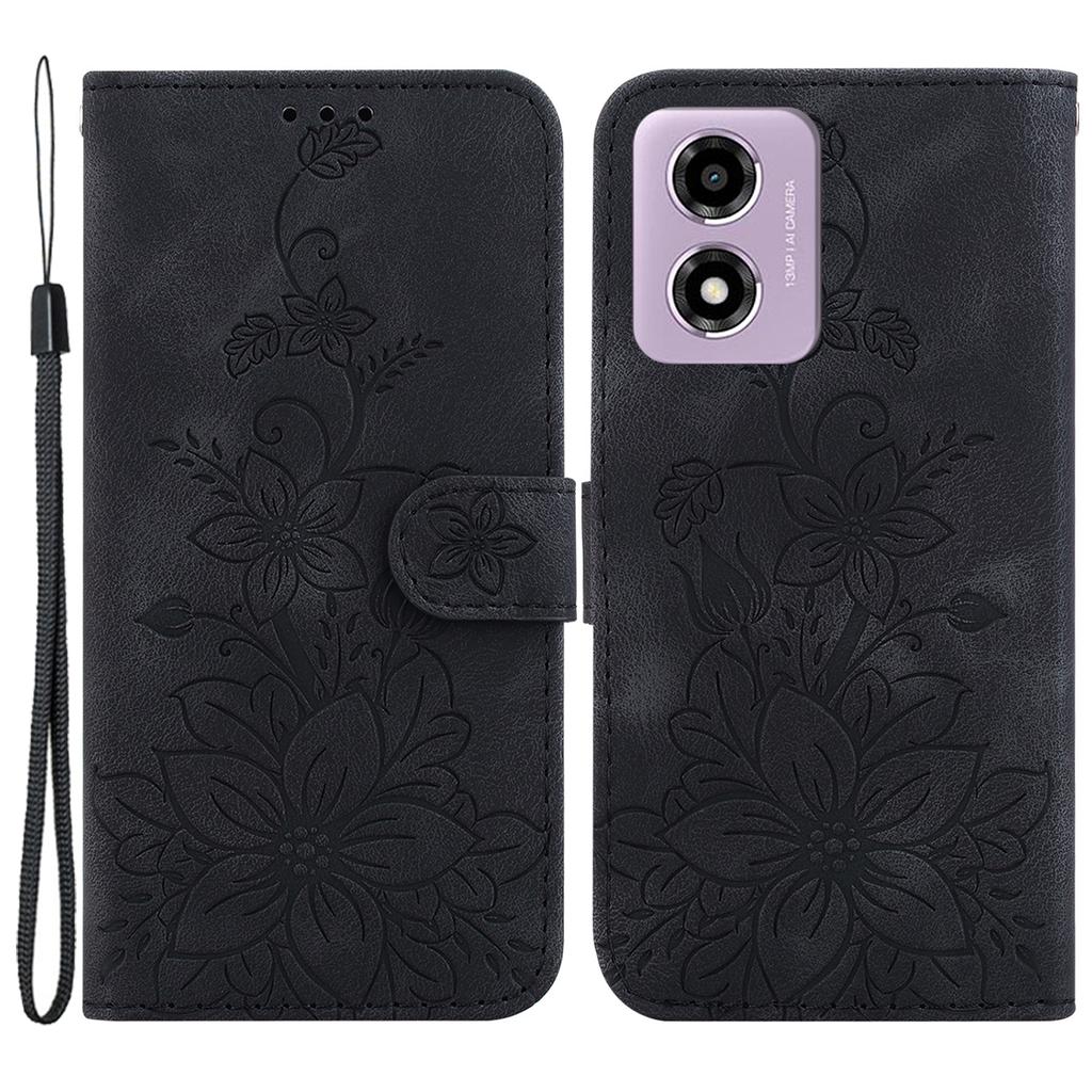 For Motorola Moto G04s 4G/E14 4G Case Lily Flower Imprint Leather Phone Cover with Stand