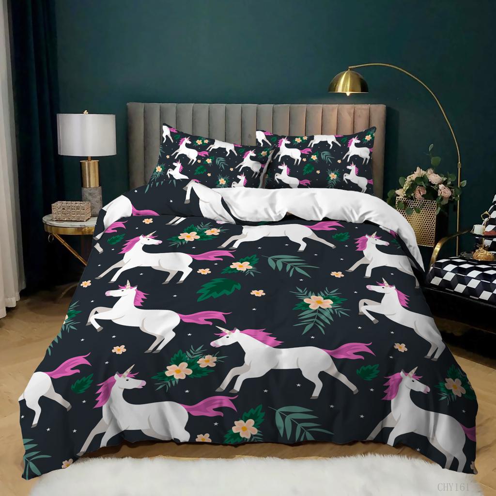 New Cartoon Small Fresh Printing Three-Piece Unicorn Kit Quilt Cover Bedding