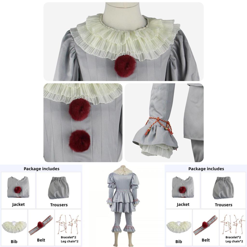 Stephen King's It Scary Clown Joker Pennywise Cosplay Costume Halloween Outfits Perfect Stitching And Exquisite Workmanship