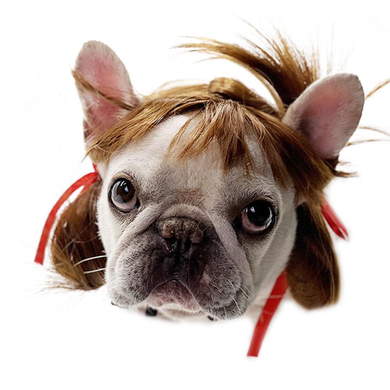 

Парики для домашних животных, реквизит для косплея, забавные собаки, кошки, шляпа для переодевания, костюмы, аксессуары для головы для Хэллоуина, рождественские товары для домашних животных