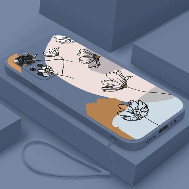 Blomster Silikondeksel For Xiaomi Redmi Note 11 Pro Plus 11pro+ 5G 10 8 9 Pro Max 9t 9s 10s Sommerfugl Telefondeksel med Lanyard