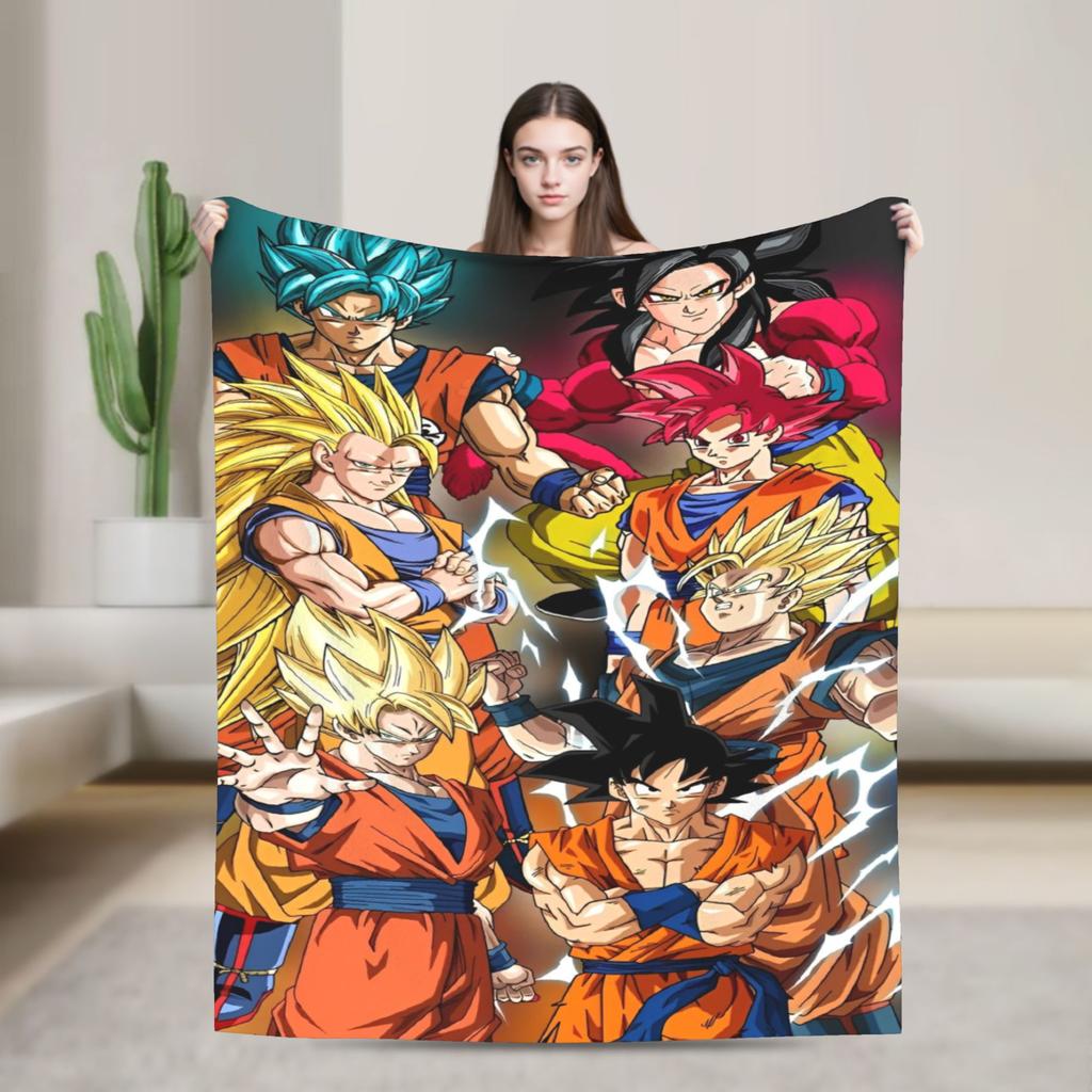 Summer Dragon Ball Super All Characters Fleece Blanket, 3D Printed Soft Warm Flannel Throw Blanket For Bed Sofa Bedroom