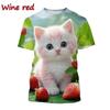 Children's T-Shirt Cute Cat Graphic Girl Round Neck Kids Clothes Fashion Summer Top