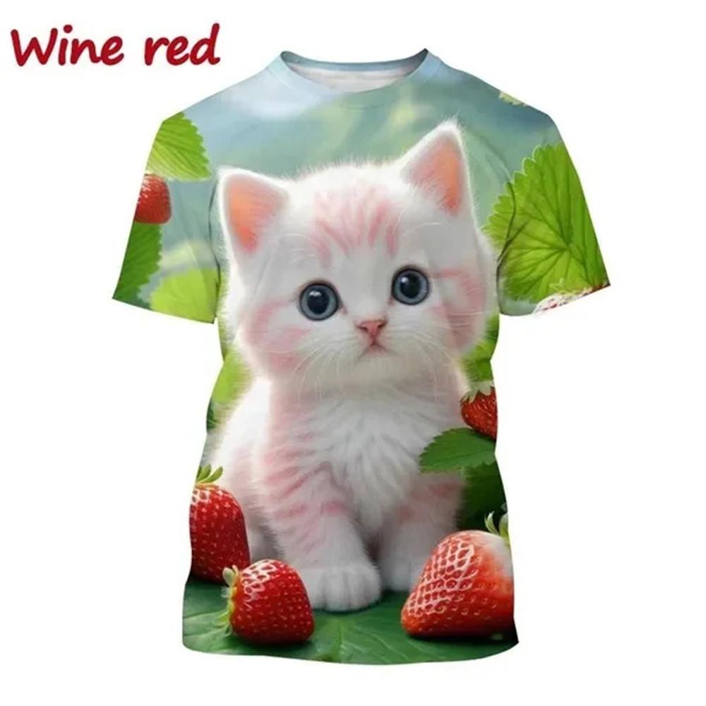 Children's T-Shirt Cute Cat Graphic Girl Round Neck Kids Clothes Fashion Summer Top