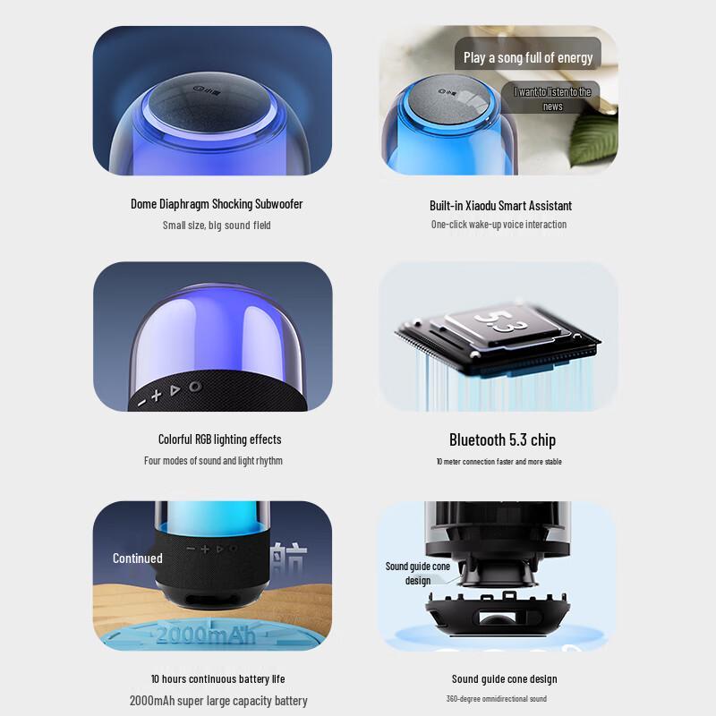 XiaoDu Smart Portable Bluetooth Speaker with RGB Lighting (CN version)