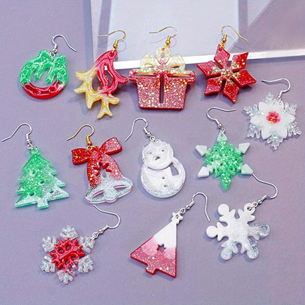 5pcs Resin Earring Molds Resin Jewelry Molds Christmas Silicone Pendant Molds Various Shapes Christmas Tree Snowflake Snowman Elk Resin Silicone Mold