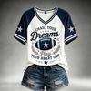 Women's Casual V-Neck Short Sleeve Top Lightweight Breathable Football Team Print Shirt