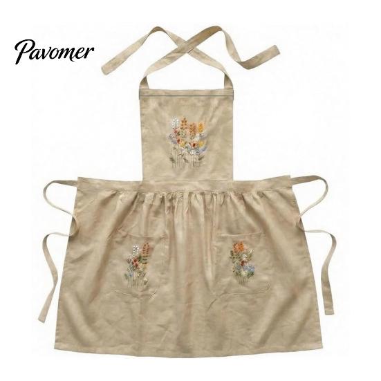 Adjustable Professional Chef Apron Kitchen with Pockets, Durable Washable Apron, Cross Fabric Cooking Back Design, Hand-Embroidered Heavy Duty Utility