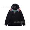 American street lightning wing print jacket men's and women's autumn and winter black loose shoulder heavy trendy hooded top