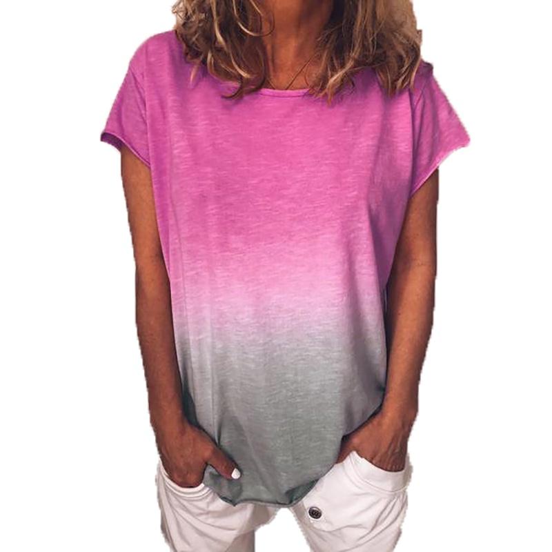 Comfortable Women's Summer Short Sleeve Gradient Plus Size Casual Beach T-shirt Tops Blouse For Relaxed Days