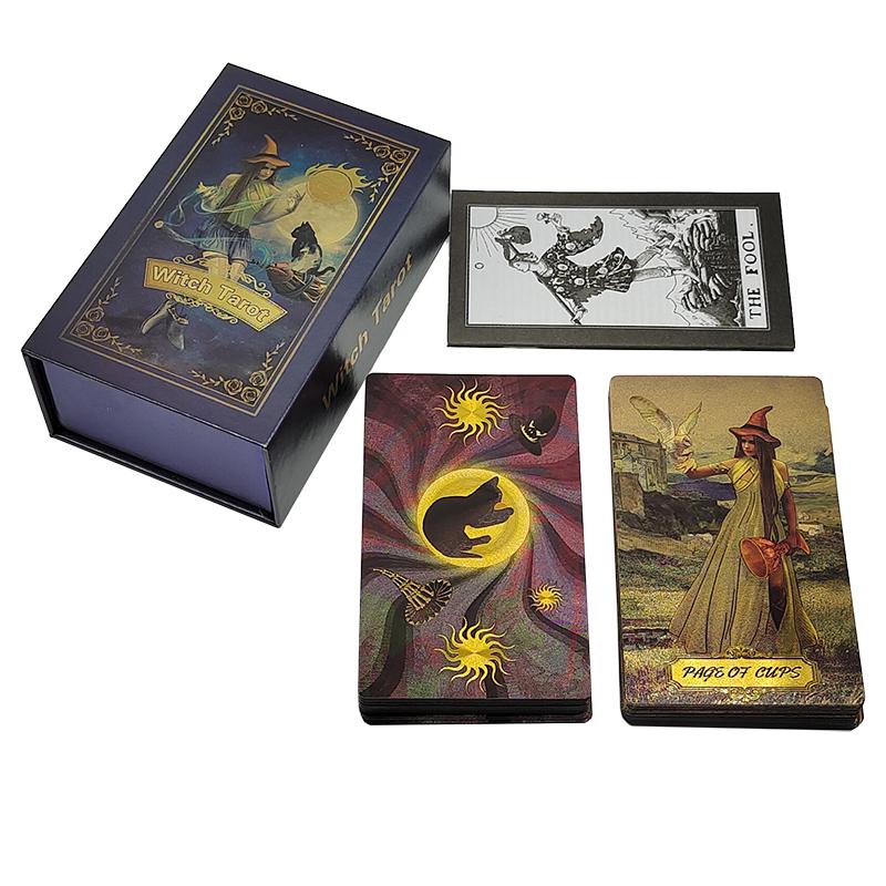 Neues Muster Goldfolie Tarotkarten Hexe Göttlich Prädiktives Brettspiel Wasserdicht Geheimnis Deck Für Anfänger Und Sammler