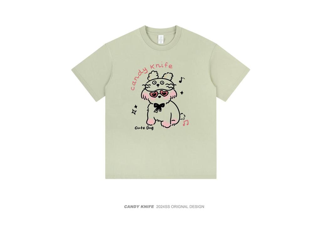 2024 Summer Women's Retro Cartoon Loose Fit Cute Couple T-Shirt