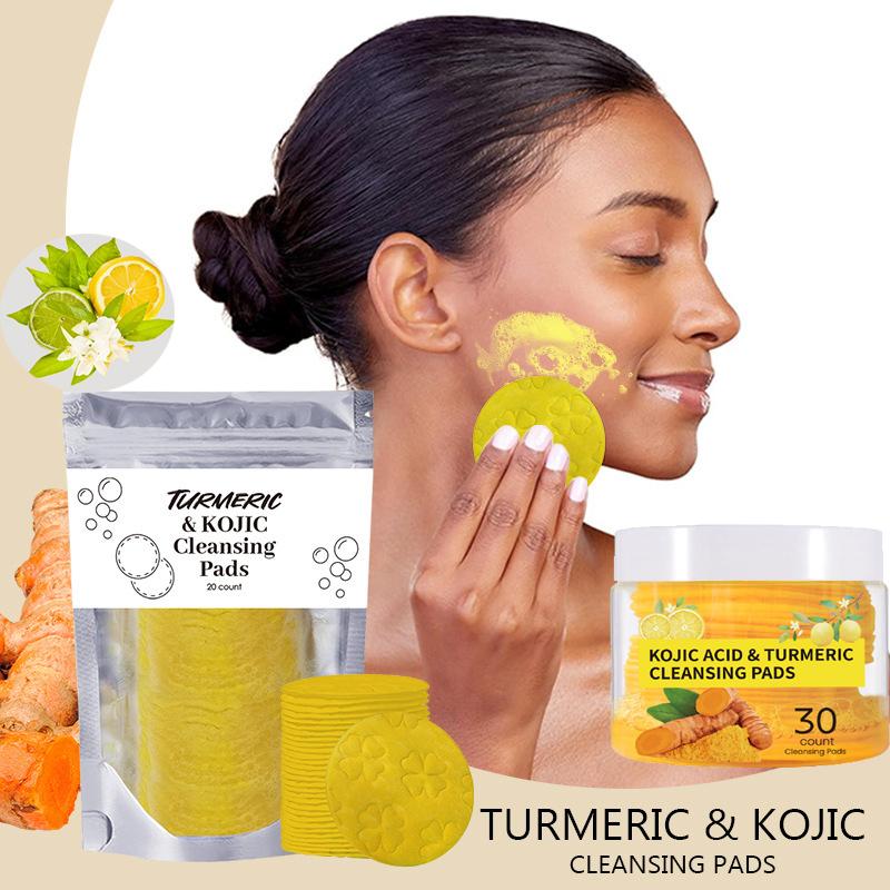 20/30/40/50PCS Turmeric Kojic Acid Cleansing Pads Oil Control Brightening Skin Facial Clean Exfoliating Sponges Skincare Tools