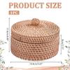1pc Woven Rattan Round Storage box with Lid Camel 14x10.1cm