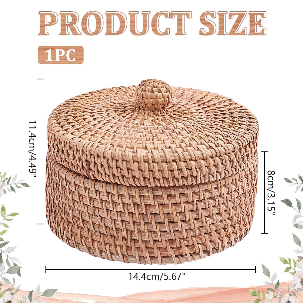 1pc Woven Rattan Round Storage box with Lid Camel 14x10.1cm