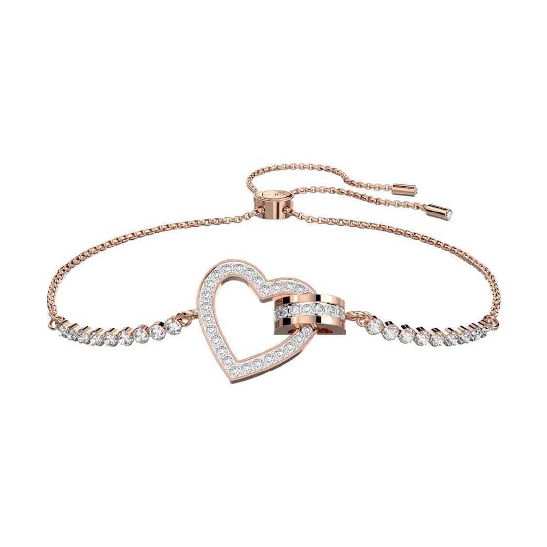 Swarovski Lovely Series Rose Gold Heart Interlocking Diamond Bracelet Women bracelet 5636443 Box+Shopping Bag (Random Color)